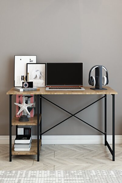 DizaynMotion 2 Raflı Çalışma Masası 60x120 - Bilgisayar Ofis Ders Masası Ceviz