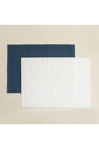 Chakra Zıgzag 2'li Paspas 50x70 cm Beyaz/Marin Mavi