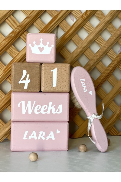 mogokids Pudra pembesi bebek anı küpü seti beyaz yazılı ingilizce