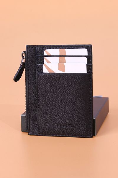 Grande 853 Unisex γνήσιο δέρμα slim θήκη για κάρτες ΜΑΥΡΟ