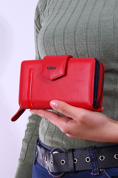 Grande 2716 genuine leather women's wallet card holder multi-compartment medium size RED