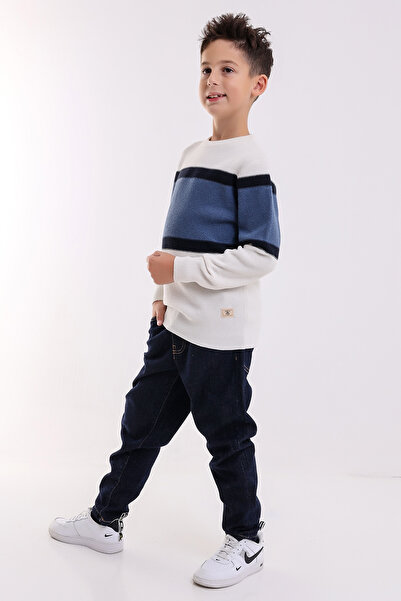 Matte İZMİR BOY'S ECRU CYCLING COLLAR STRIPED KNITWEAR SWEATER