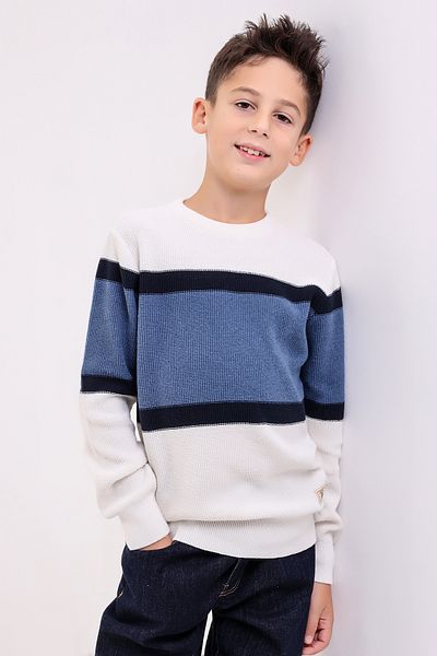 Matte İZMİR BOY'S ECRU CYCLING COLLAR STRIPED KNITWEAR SWEATER
