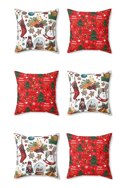 FUS BLUE Set of 6 New Year's Patterned Christmas Throw Pillows and Pillowcases