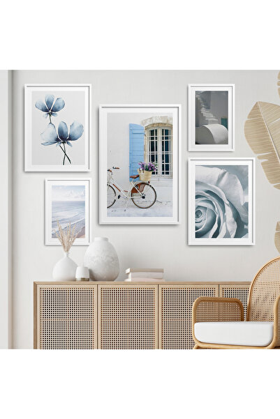 HOMEPACK 5 Parça Çerçeveli Yaz Mevsim Esintili Tablo Poster Seti Beşli-55