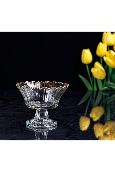 NİLÜFER HOME 6 Pieces of Gilded Glass Pedestal Bowl Snack Bowl / Presentation...
