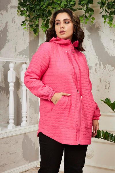 RMG Kapitone Plus Size Fuchsia Jacket