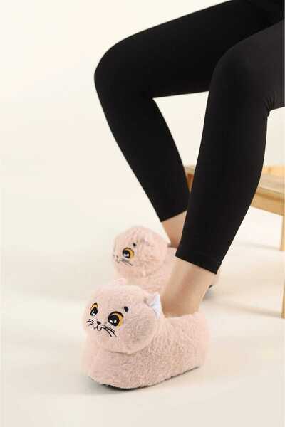 KİDSLİNE Panduf Sevimli Kedi Hayvan Figürlü Peluş Kışlık Rahat Ev Terliği