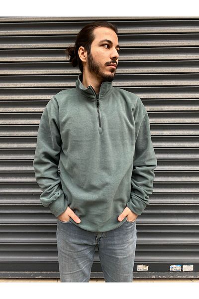 nacar çarşı UNISEX Anti-pilling Non-pilling Standard Fit Stand Collar HALF ZIPPER Cold-Proof SWEAT Fleece