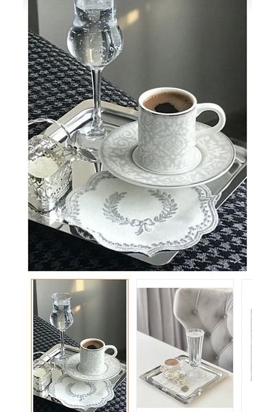 LeesHome 6 Pieces Silver Square Stainless Steel Coffee Serving Tray & Plate (21X21CM)
