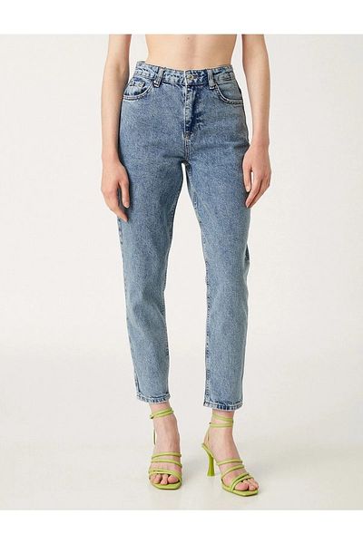 BROSERER Mami Snow Blue Mom Jeans Femei Boyfriend Blugi Lycra cu talie înaltă