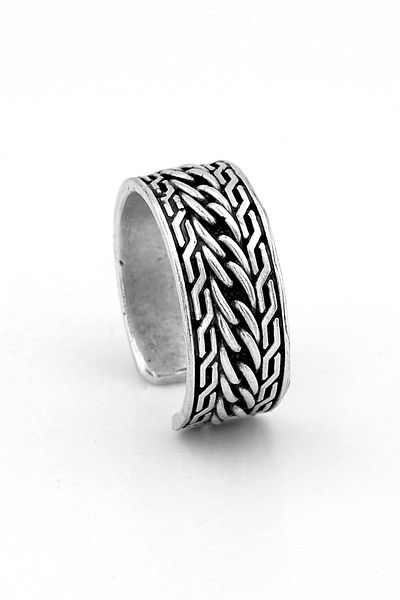 Solfera Chain Mesh Patterned Brass Adjustable Men's Ring RG043