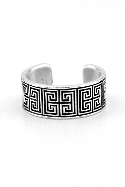 Solfera Greek Pattern Processing Brass Adjustable Men's Ring RG049