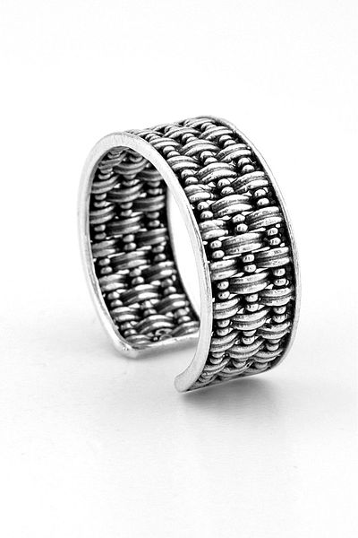 Solfera Straw Braid Patterned Brass Adjustable Men's Ring RG053