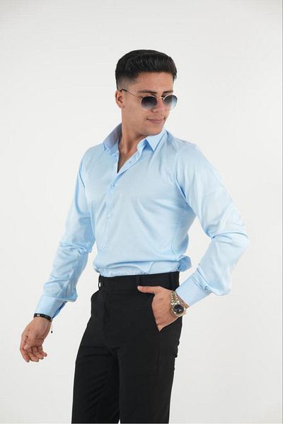 ASWEL 100% COTTON POLYESTER LYCRA SLIM FIT CLASSIC SATIN SHIRT ASWSTGM101