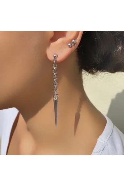 TakıConcept 2 Adet Unisex Spike Küpe Antik Gümüş Kaplama