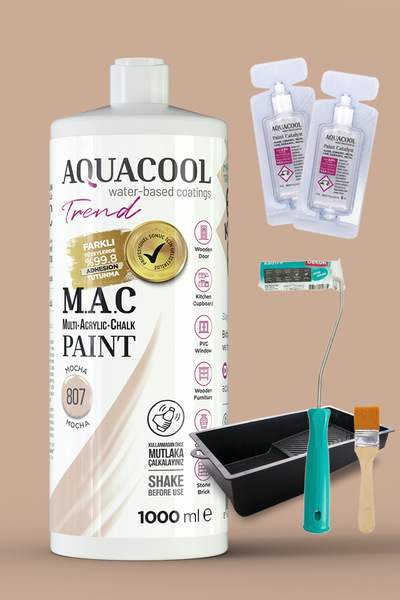 Aquacool Trend Akrilik Hobi Boyama Seti 1000 ml, 2 Adet Katalizör, Kadife Rul...