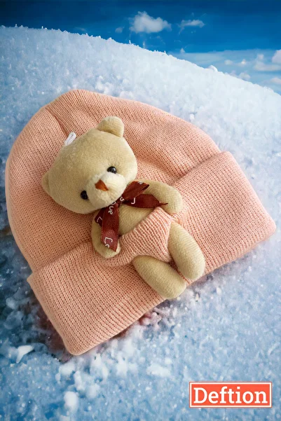 Deftion Soft Winter Beanie for 1-3 Years with Teddy Bear Baby Kids Beanie Pink Hat