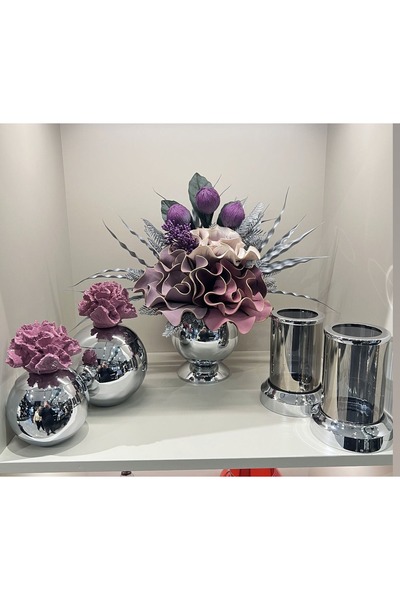 TASARIMHMODA Yapay Çiçekli 5 Parça Set Gümüş No:4