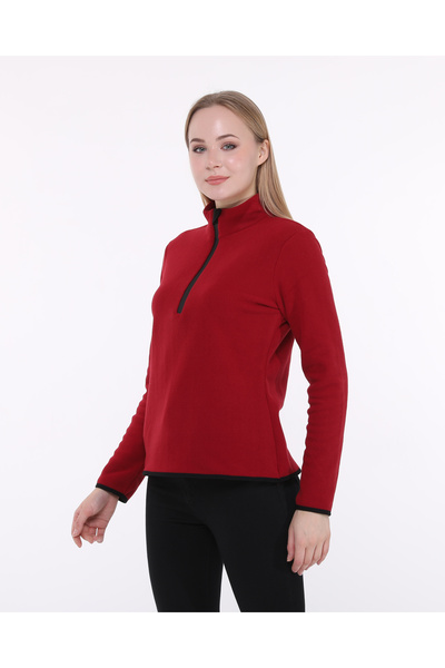 morden KADIN YARIM FERMUARLI POLAR KIRMIZI SPOR GİYİM ÜST GİYİM POLAR OUTDOOR