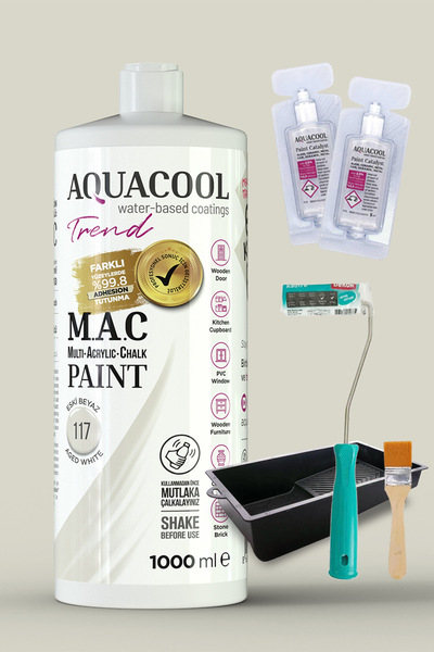 Aquacool Trend Akrilik Hobi Boyama Seti 1000 ml, 2 Adet Katalizör, Kadife Rulo 10 Cm, Boyacı Tavası, İpek Fırça