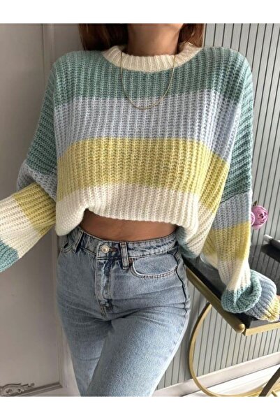 Laluvia Színes vastag csíkos pulóver