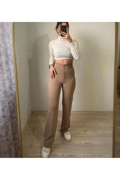 GLOWRASE BUTİK önü çimalı yüksek bel likralı pantolon
