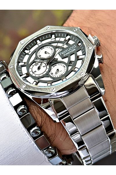Ferrucci Silver Color Functions Active Steel Strap Men's Wristwatch + BRACELET WITH GIFT