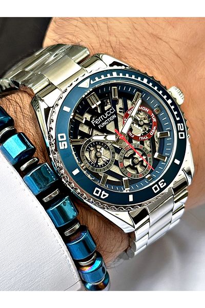 Ferrucci Silver Color Functions Active Sports Men's Wrist Watch + BRACELET GIFT