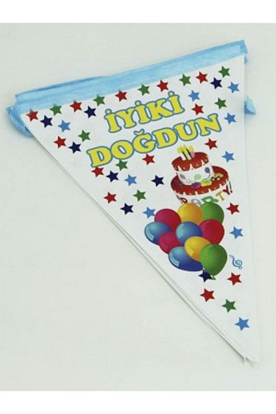 Kazanabil HAPPY BIRTHDAY WRITTEN TRIANGLE PENNANT FLAG PARTY DECORATION BLUE