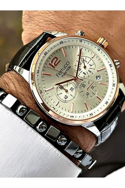 Ferrucci Black Leather Cord Function Men's Wrist Watch + BRACELET GIFT