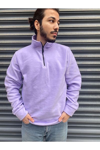 nacar çarşı UNISEX Anti-pilling Non-pilling Standard Fit Stand Collar HALF ZIPPER Cold-Proof SWEAT Fleece