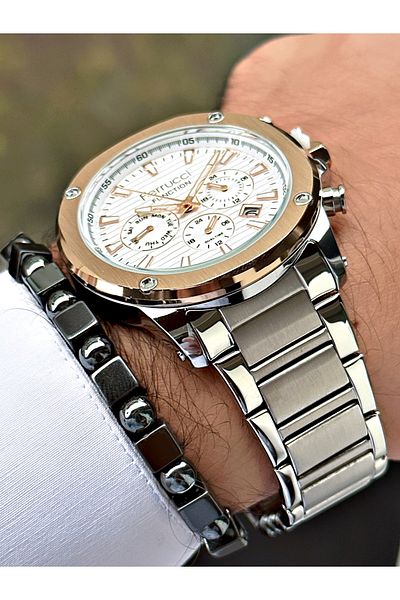 Ferrucci Silver Color Sports Model Steel Cord Men's Wrist Watch + BRACELET GIFT