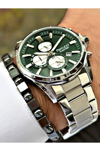 Ferrucci Silver Color Functions Active Sports Men's Wrist Watch + BRACELET GIFT
