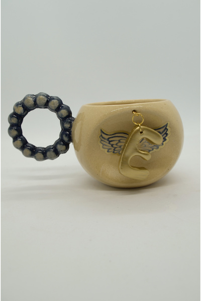 seceseramik Seramik Kupa Melek Harfli Seramik Kupa Bardak, 250 ML