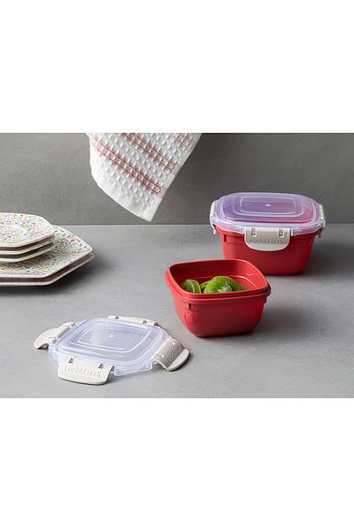 English Home Master Lock Plastic 2-Pack Storage Container 275 + 500 Ml Red