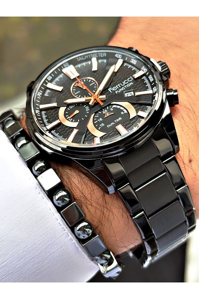 Ferrucci Black Color Sports Stylish Design Men's Wrist Watch + BRACELET GIFT