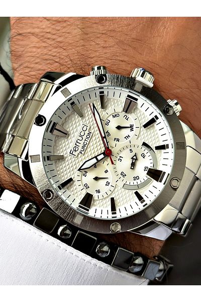Ferrucci Silver Color Functions Active Sports Model Men's Wrist Watch + BRACELET GIFT