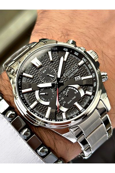 Ferrucci Silver Color Sports Stylish Design Men's Wrist Watch + BRACELET GIFT