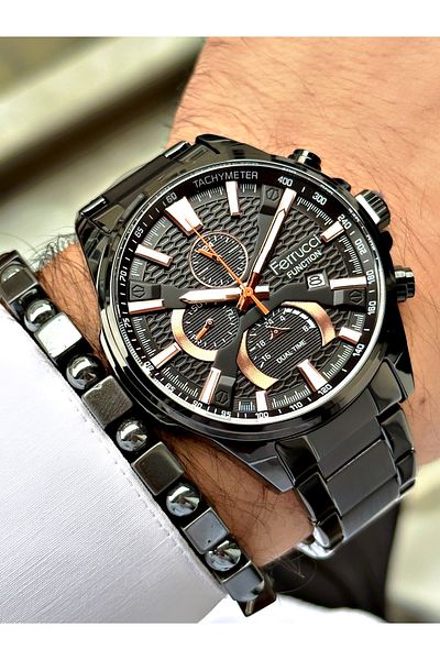 Ferrucci Black Color Sports Stylish Design Men's Wrist Watch + BRACELET GIFT