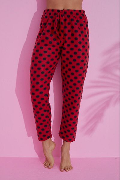 Farya Home Luxury Soft Welsoft Fleece Polka Dot Winter Plush Pajama Bottom Trousers