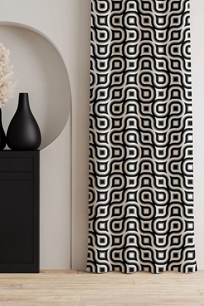 AYSHOME Ays Home Model geometric Cortina de fundal alb-negru.