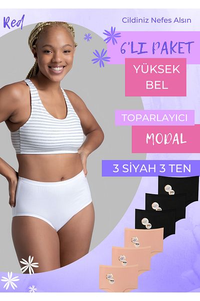 red iç giyim High Waist Belly Cupping Special Mold 6-Pack Modal Panties