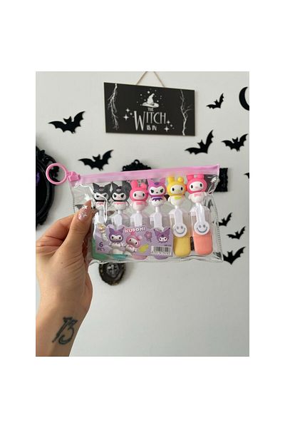 Rota Hediyelik Kuromi Set of 6 Marking Pens with Transparent Bag, My Melody, Japanese Sanrio Kawaii, Pompom Purin