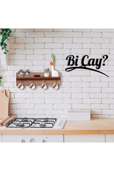 Bk Gift Doğal Ahşap Raflı Dekoratif Fincan Askılığı Ve Bi Kahve Duvar Süsü-5