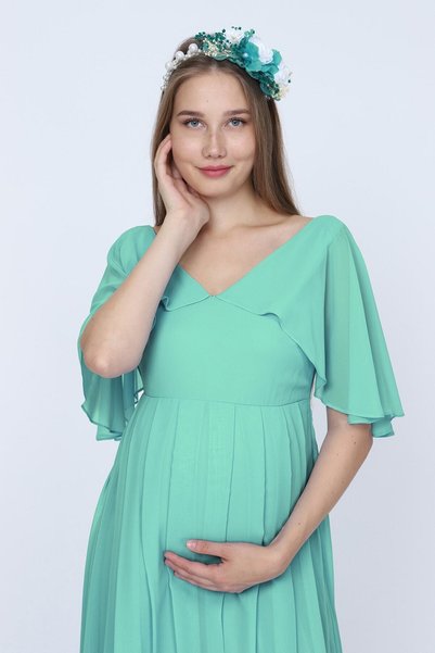 MODA LABİO Kadın Mint Yeşili Melek Kol Hamile Elbisesi