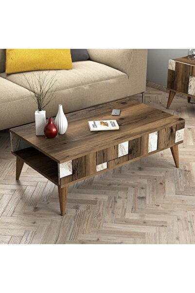 Variant Mobilya Madrid Orta Sehpa - Ceviz / Beyaz Mermer