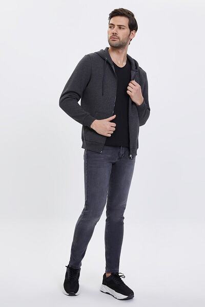 Loft Erkek Fermuarlı Kapüşonlu Gri Sweatshirt Lf2023027