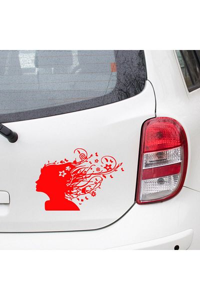 MIGNATIS Butterfly And Flowers Inside Red Woman's Hair Sticker 25cm -