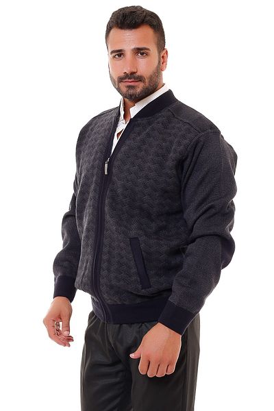 K KARBEY Men's Navy Blue Large Size Lined Steel Knit Knitwear Coat